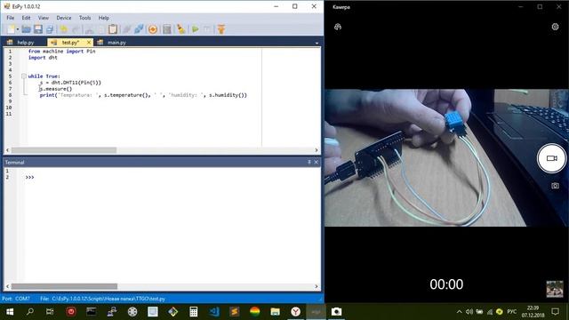 ESP32, Micropython, датчик DHT11 смотреть онлайн