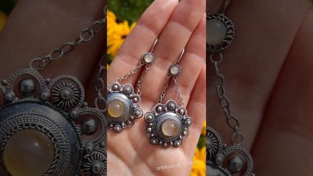 Советские серебряные серьги,  916 проба, сердолик