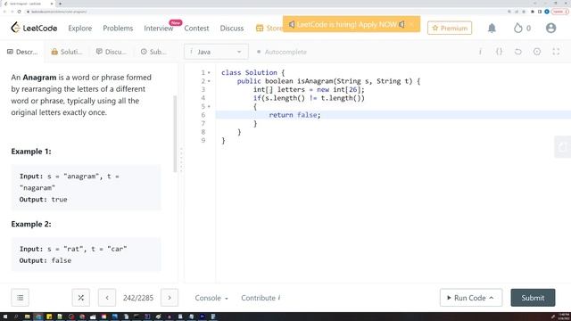 Valid Anagram - Leetcode 409 - Java смотреть онлайн
