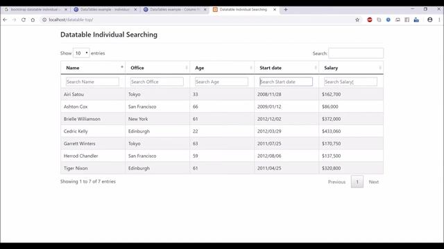 Individual Column Search on Top in Datatable | Bootstrap Datatable | JQuery
