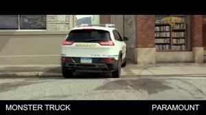 MONSTER TRUCK CHASE SCENE | DRIVING MONSTER TRUCK ON ROOFTOP SCENE FROM MONSTER TRUCKS IN REVERSE