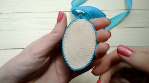 Сутажный кулон бирюзовый с лентой шибори и кристаллом Сваровски NataliaLuzik