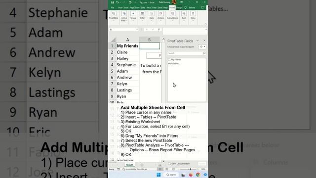 How To Create Multiple Worksheets From A List Of Cell Values - Excel Tips and Tricks