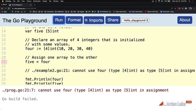 Go Syntax - Array Mismatch Types смотреть онлайн