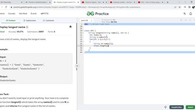 GFG - Display longest name using java