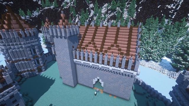 Minecraft Icy Lake Castle Surrounded by Snowy Mountains смотреть онлайн