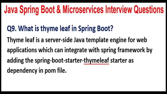Java Spring Boot & Microservices Interview Questions |Q9. What is thyme leaf in Spring Boot? смотреть онлайн