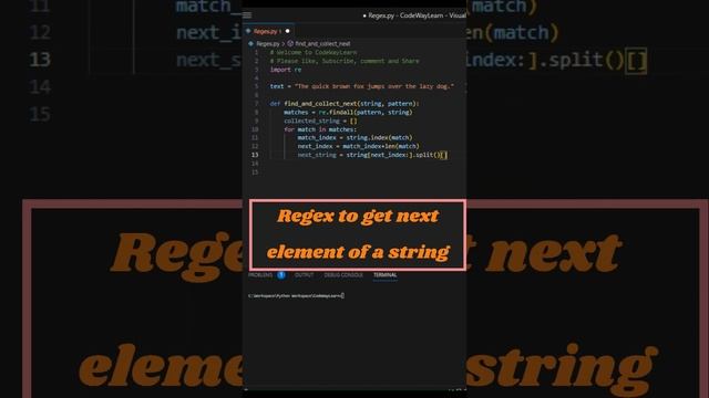 Regex to find next element of a string #coding #pythontutorial#learningpython #pythontricks#trendin