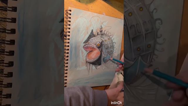 Steampunk Angler Fish~ HP Lovecraft Inspired. Sketching:) Mixed media/Prismacolor