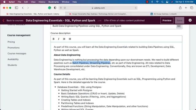 Introduction about course #DataEngineering Essentials using Spark, Python and SQL