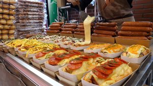 хот-дог с пиццей по-американски, хот-дог с сыром - корейская уличная еда
