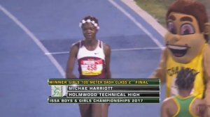 Michae Harriott (Holmwood) 11.63 win Girls Class 2 100M Final Champs 2017