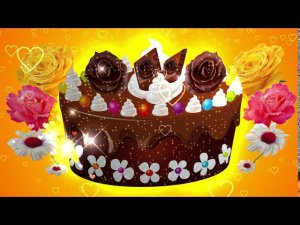 Футаж: С ДНЁМ РОЖДЕНИЯ. ТОРТ с цветами на коралловом фоне с эффектом сердечек