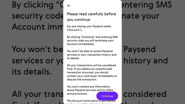 How to delete account in PaySend app?