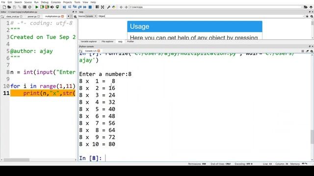 Python programs for Multiplication Table