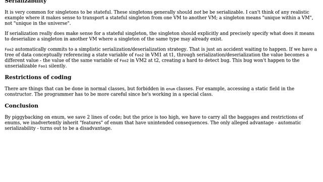Software Engineering: What are the downsides of implementing a singleton with Java's enum? смотреть онлайн