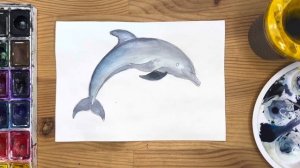 Как нарисовать дельфина карандашом и акварелью начинающим | Рисунок поэтапно и легко для детей