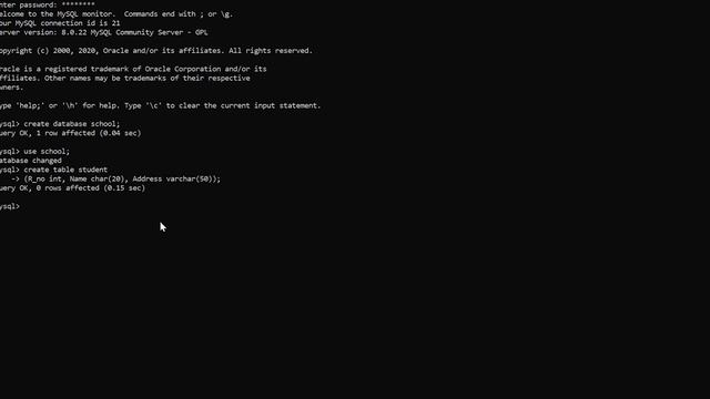 Basic Commands of MYSQL