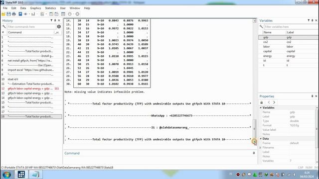 Total factor productivity (TFP) with undesirable outputs STATA