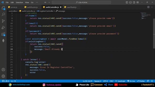 Register User API Nodejs Job Portal Application Nodejs Project Nodejs Tutorial Nodejs Course