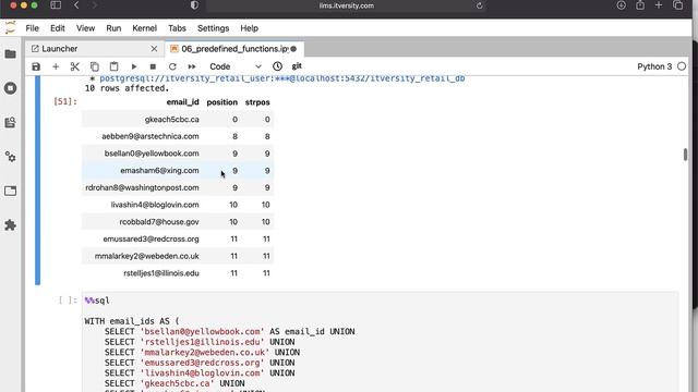 Mastering SQL - Postgresql - Pre-defined Functions - Using position or strpos