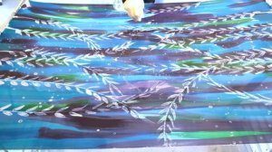 Hand Painted Wax Batik process - Blue/Purple Bamboo Design