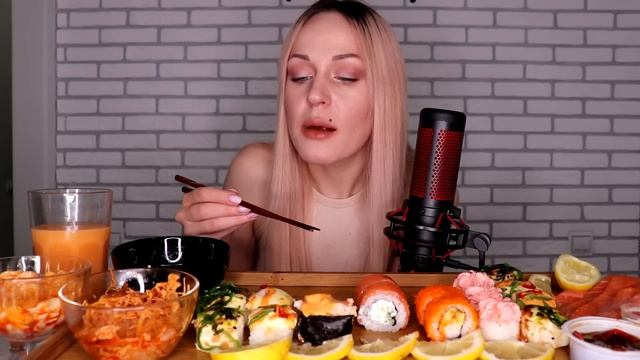 MUKBANG | Роллы, суши, гунканы, салаты | Sushi/rolls, gunkan salads не ASMR