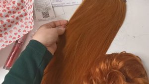 Хвост из термо канекалона 50см и резинка из волос цвет 130А ярко рыжий