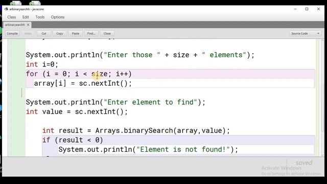 Binary search using Arrays class java program