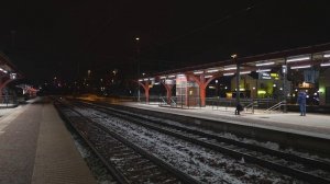 Sweden, Katrineholm, arriving with Mälartåg double decker train @ night, 2X elevator