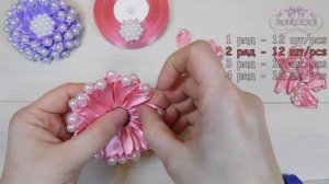 Цветы из узких лент с бусинами/ Flowers of ribbons with beads/ Kanzashi DIY