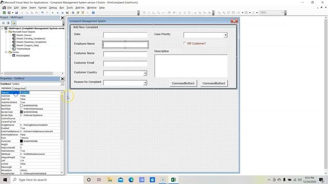 Complaint Management System in Excel and VBA - Part 3 (Creating UserForm and Input Controls)