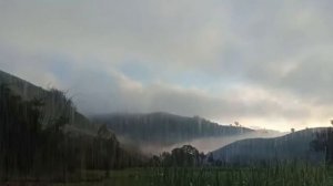 El sonido de la lluvia y las tormentas eléctricas en la brumosa montaña Seorak en Corea