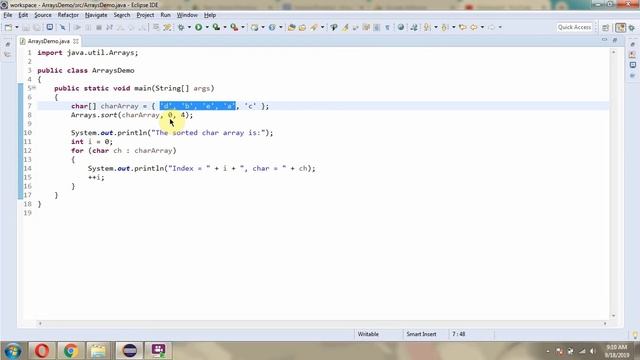 How to sort the charArray? | sort(char[] a, int fromIndex, int toIndex) method of Java.util.Arrays