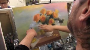 Желтые цветы в вазе (розы маслом)  Сахаров Игорь