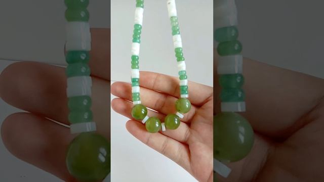 Green Prehnite  smooth beads with white mop jewelry set  for making Jewelry Holiday Gift 20231017-03