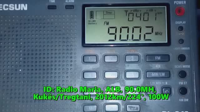 26.07.2020 10:19UTC, [Es, QRP], Radio Maria, Албания, 90.0МГц, 2012км, 100Ватт