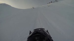 Мамай. Вдвоём на горном снегоходе в крутой подъём.