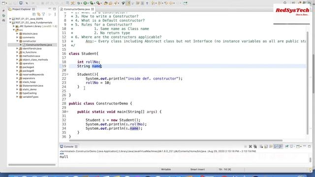 # 44 How Constructor works internally in Java?| Constructor in Java | Java Constructor | RedSysTech