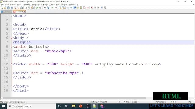 Web Development Course 2022 in Sindhi Lecture 16 | Audio Video Iframe and marquee Element in HTML
