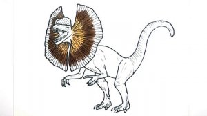 Рисование и раскраска дилофозавра из парка юрского периода - раскраски динозавров для детей