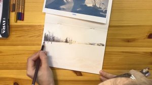 Рисуем зимний пейзаж цветными карандашами // Подробный урок