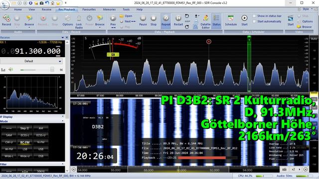 28.06.2024 17:25UTC, [Es], SR 2 Kulturradio, Германия, 91.3МГц, 2166км