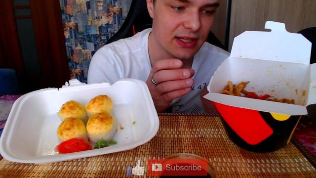 Мукбанг Суши Запеченные Сырные Роллы | Лапша Вок | Mukbang Sushi Baked Cheese Rolls Wok Noodles