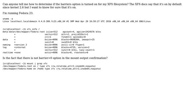 Unix & Linux: XFS How can I verify that barriers option is turned on? смотреть онлайн