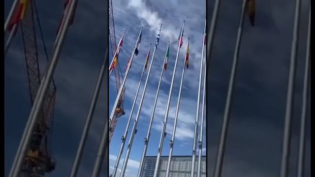 На флагштоках перед зданием Европарламента в Брюсселе теперь и флаг Украины