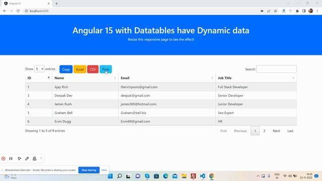Angular 15 Datatable with Print CSV Excel Copy Buttons смотреть онлайн