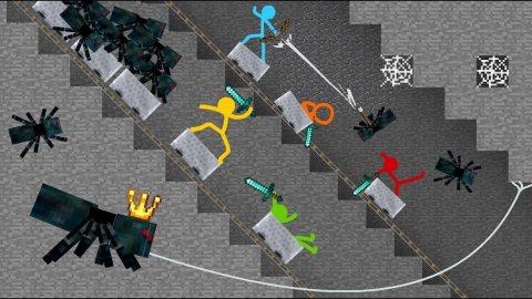 Приключение цветных человечков мире Minecraft! Опасное приключение в пещере пауков!