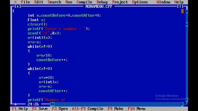 C Program To Find Number Of Digits Before And After Decimal Point In Floating Point Number