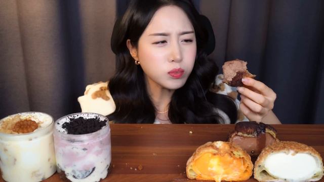 리얼 겉바속촉 디저트🥞 뽀또 크림 쿠키슈 & 바나나 커스터드 크림 푸딩 먹방 ASMR MukbangㅣDessert Crumble Cream Puff Pudding